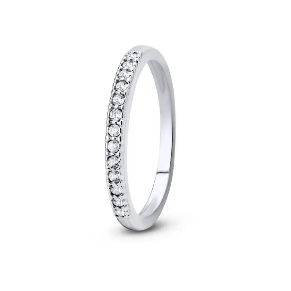 Anel Prata Meia Aliança Zircônias