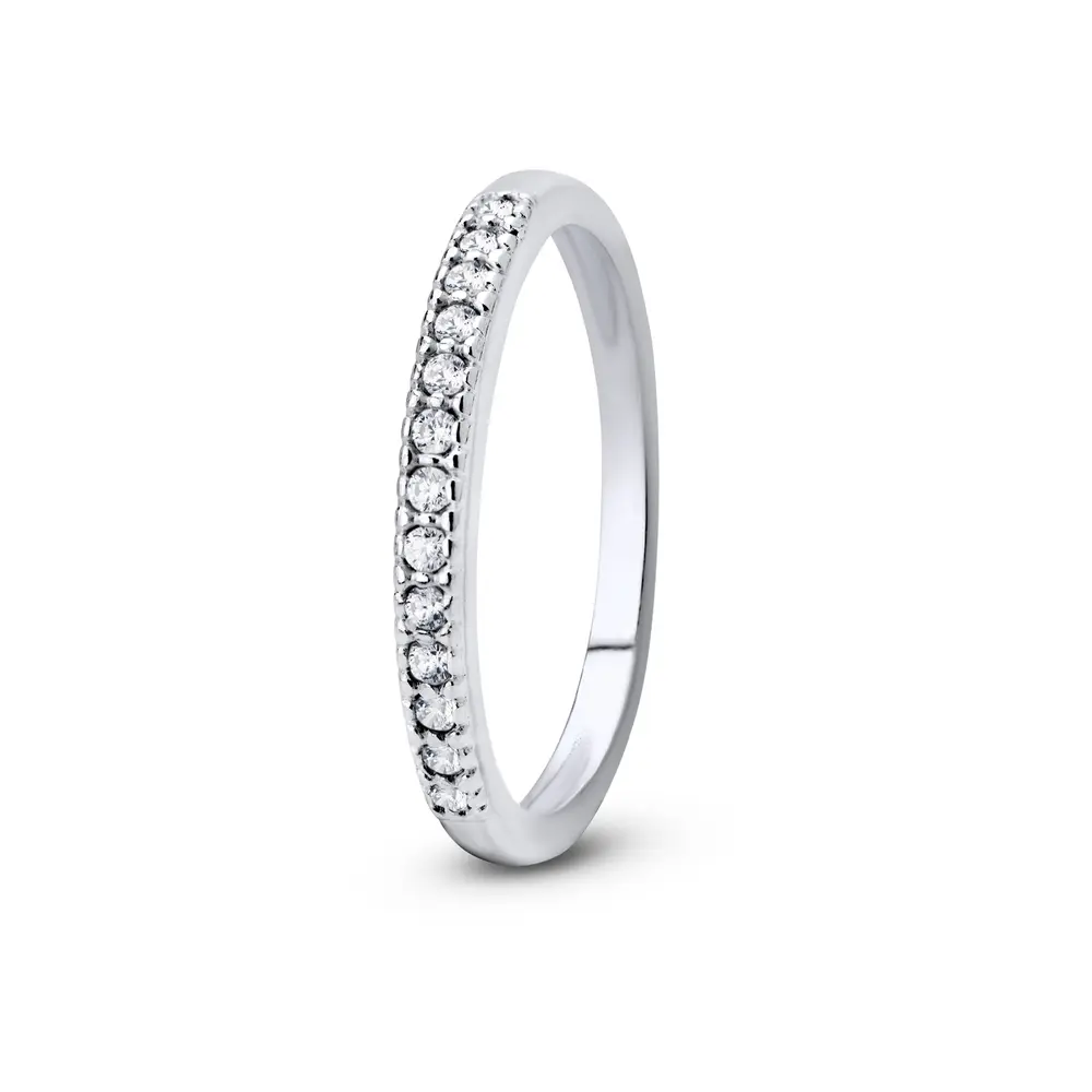 Anel Prata Meia Aliança Zircônias