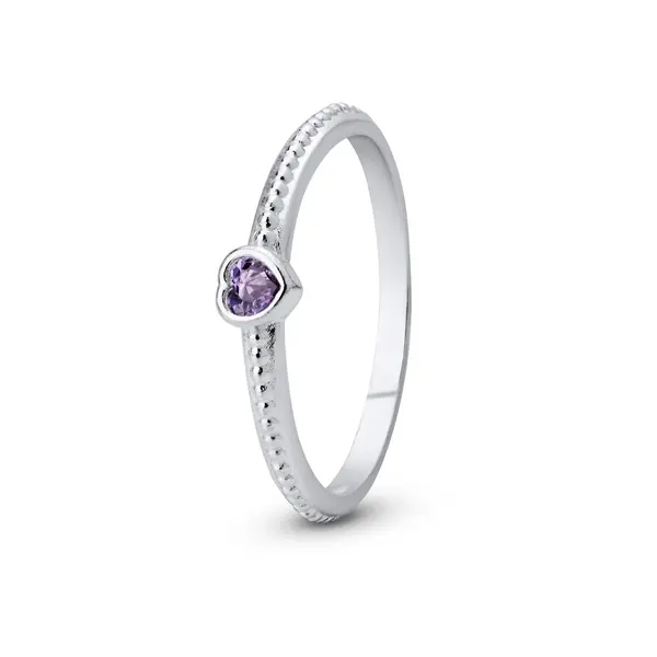 Anel Prata Solitário Coração Central