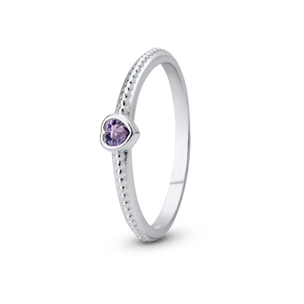 Anel Prata Solitário Coração Central