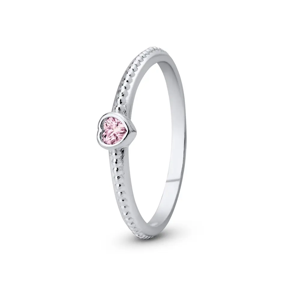 Anel Prata Solitário Coração Central