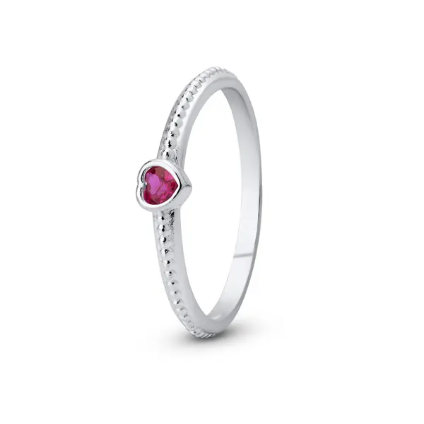 Anel Prata Solitário Coração Central