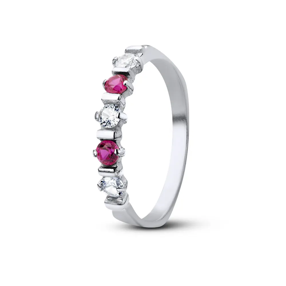 Anel Prata Meia Aliança com Zircônias