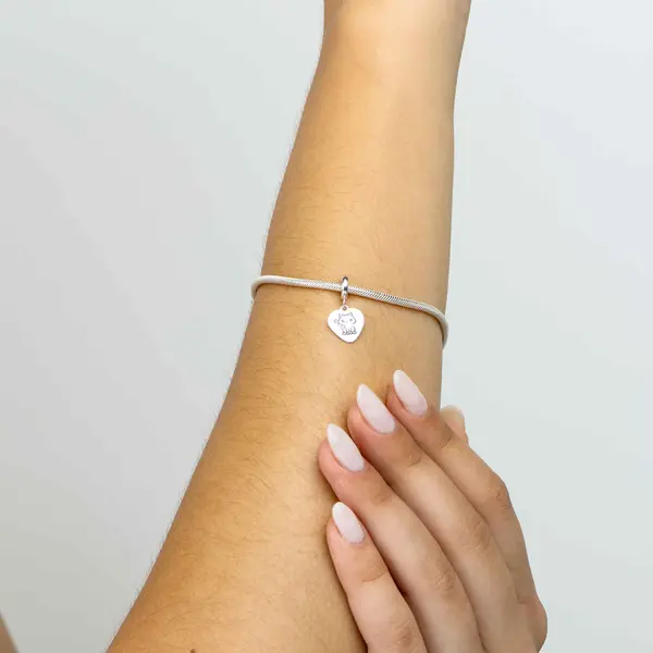 Berloque Prata Art Colection Coração Com Gatinho