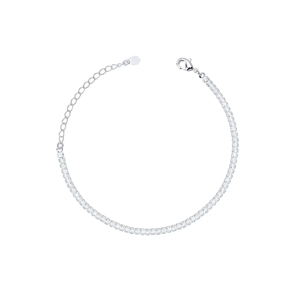 Pulseira  Prata Leve Riviera Grossa  Pedras Brancas