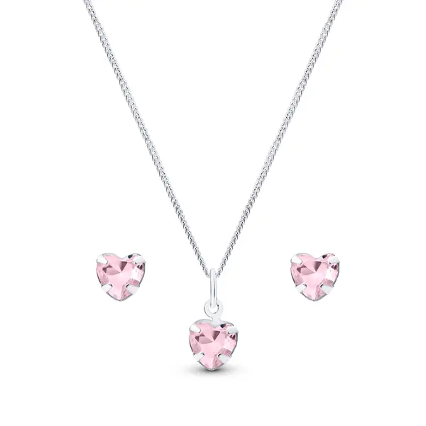 Conjunto Prata Coração Zircônia Pequena Rosa