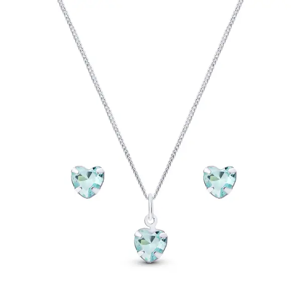 Conjunto Prata Coração Zircônia Pequena Azul Claro