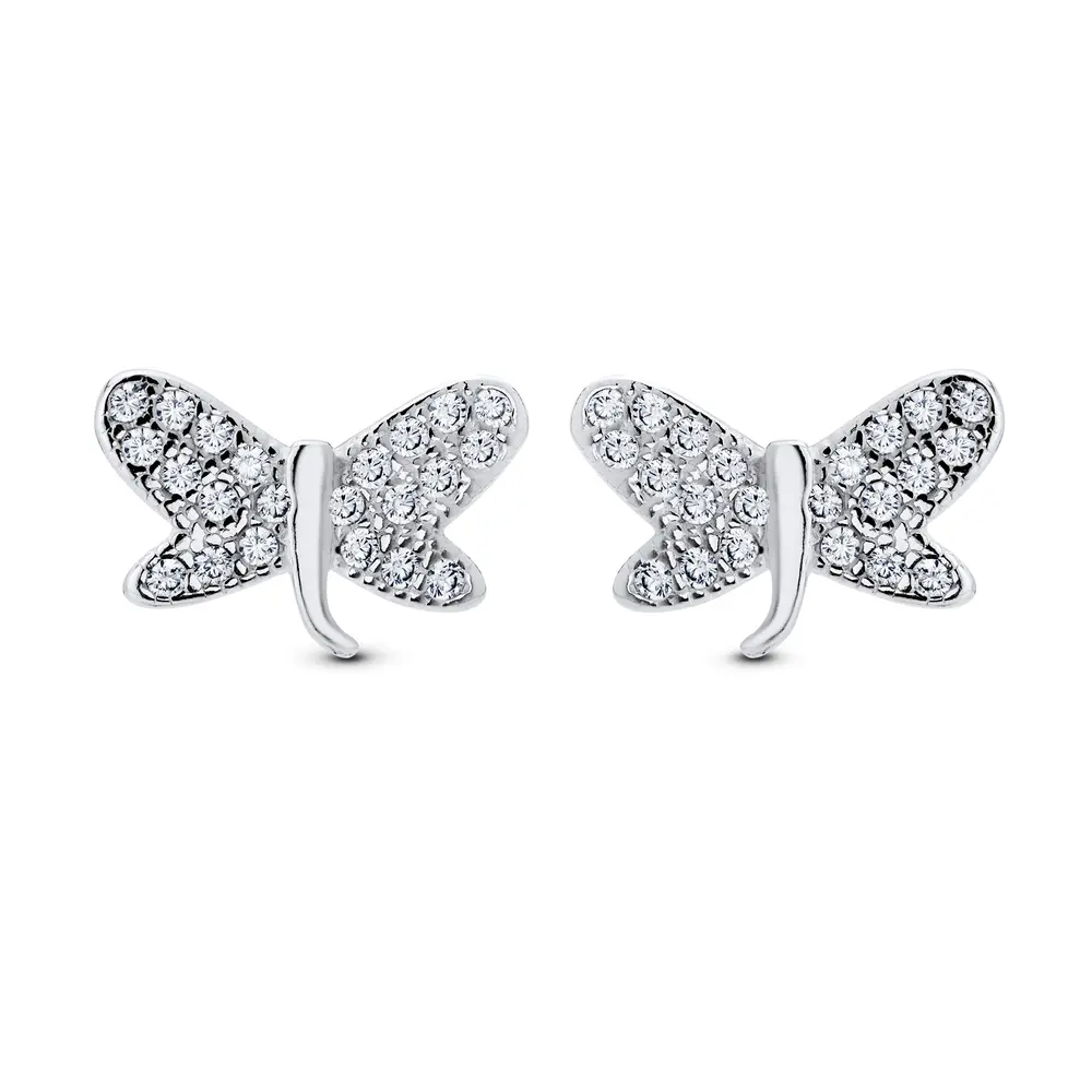 Brinco Prata Borboleta com Zircônias