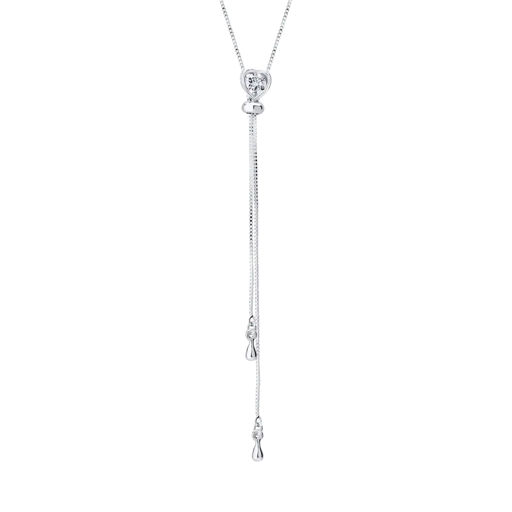 Colar Prata Leve Gravata Zircônia Coração