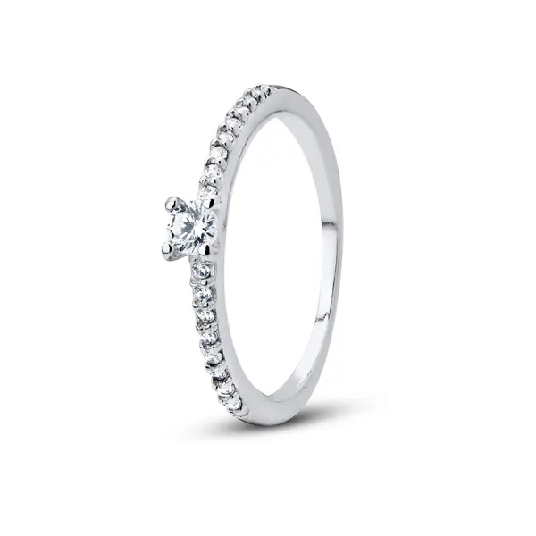 Anel Prata Solitário com Zircônias