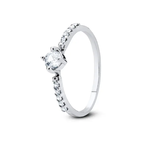 Anel Prata Solitário Com Zircônias