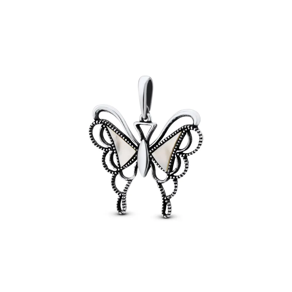 Pingente Prata Borboleta Grande Envelhecido