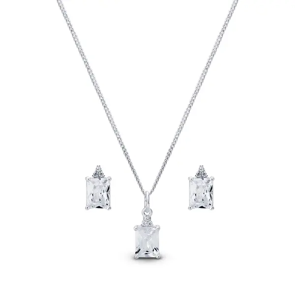 Conjunto Prata Zircônia Retangular