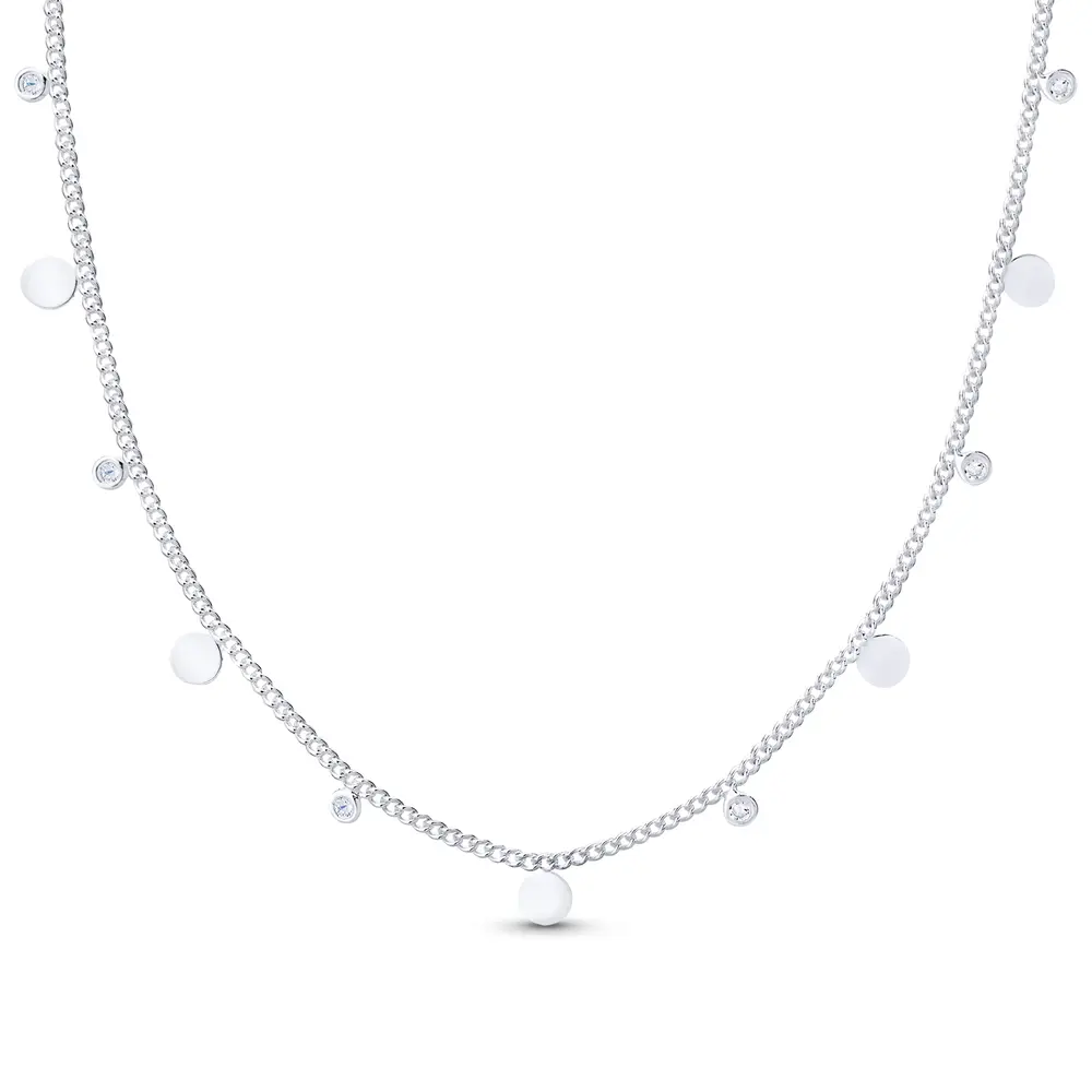 Gargantilha Prata Bolinhas Lisas e com Zircônias