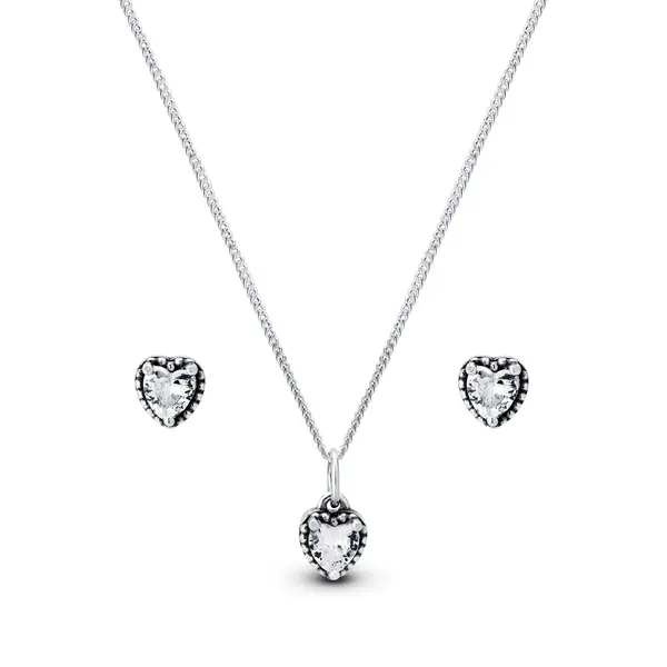 Conjunto Prata Coração Envelhecido com Zircônia