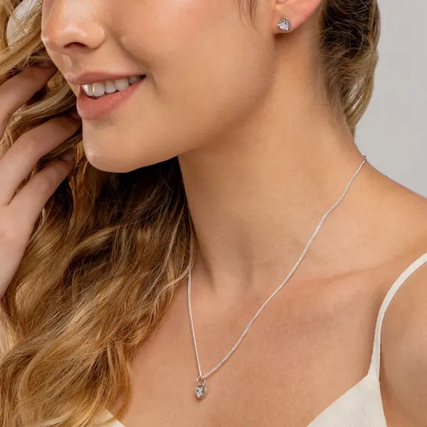 Conjunto Prata Coração Envelhecido com Zircônia