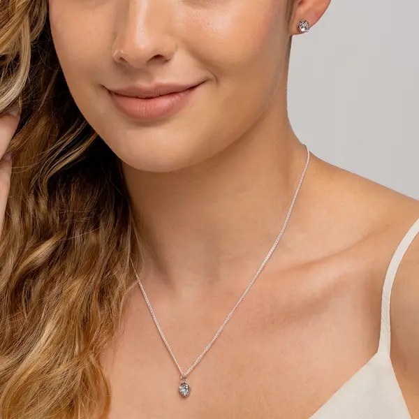 Conjunto Prata Coração Envelhecido com Zircônia