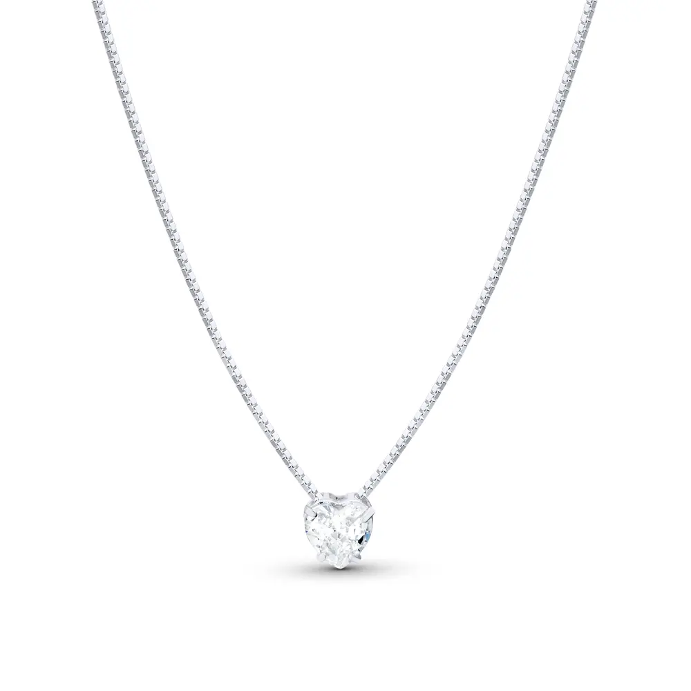 Gargantilha Prata Ponto Luz Caixa Alta Coração com Garra 40cm