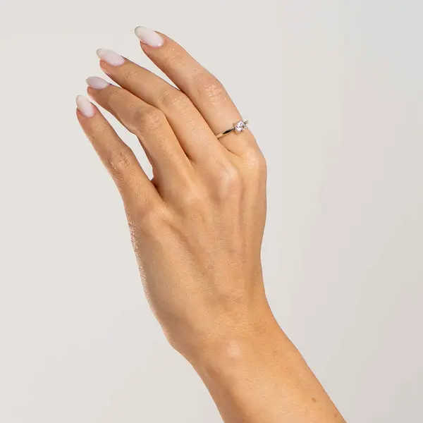 Anel Prata Com Filete Em Ouro 10k Coração Zircônia