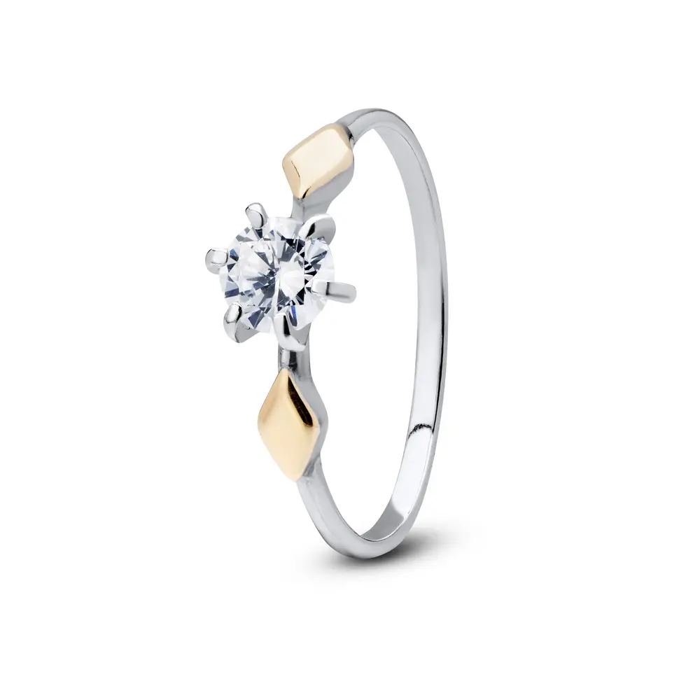 Anel Prata Com Detalhe Em Ouro 10k