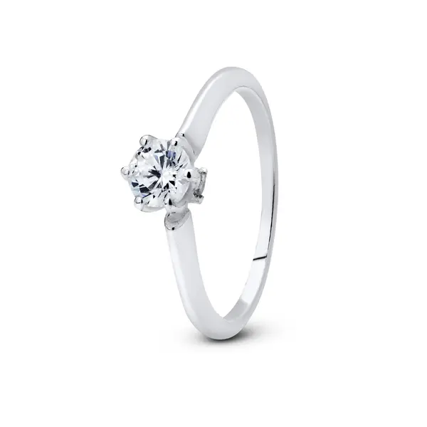 Anel Prata Solitário com Zircônia Lateral