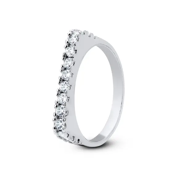 Anel Prata Meia Aliança Quadrada com Zircônias