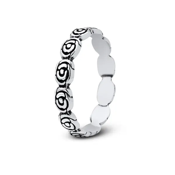 Anel Prata Envelhecido Trabalhado Flores