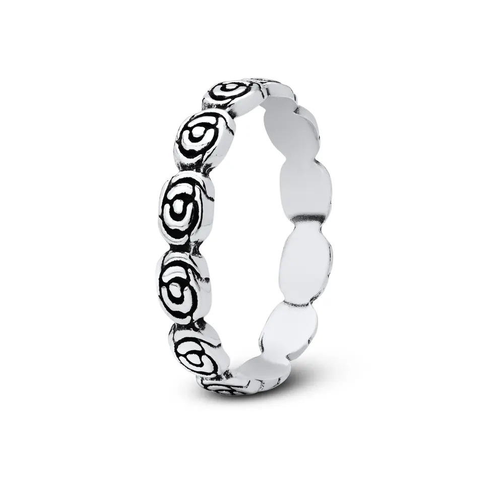 Anel Prata Envelhecido Trabalhado Flores