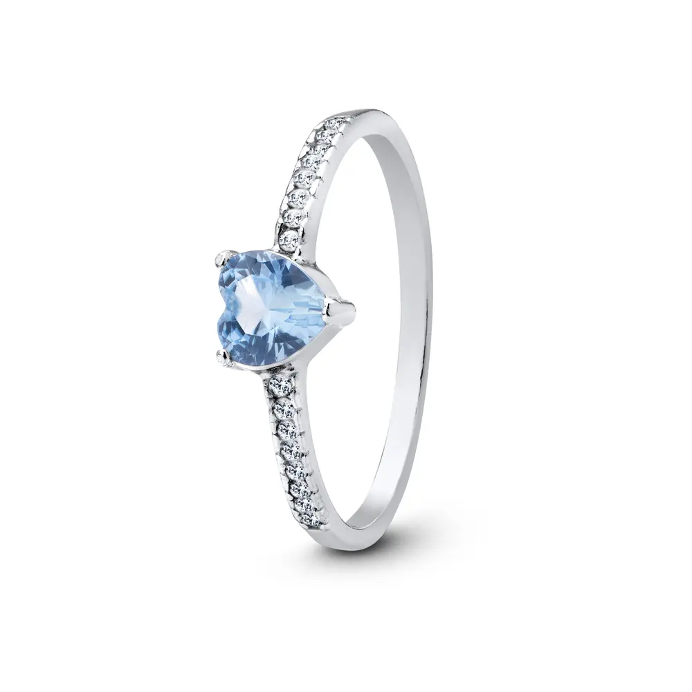 Anel Prata Solitário Coração