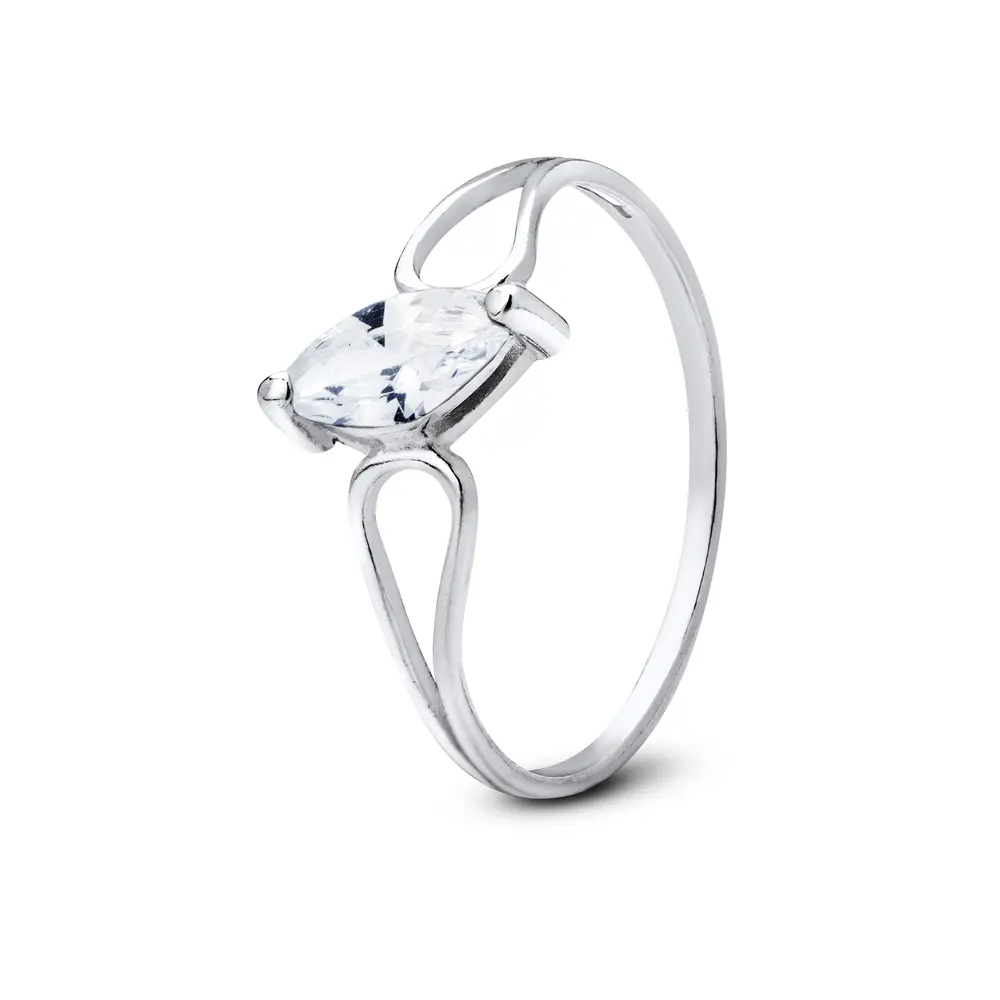 Anel Prata Solitário Navete