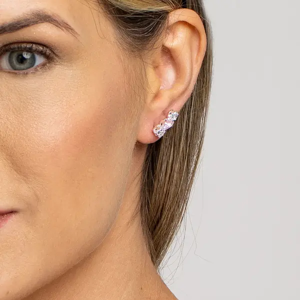 Brinco Prata Leve Quadrado Gota e Circulo Coloridos