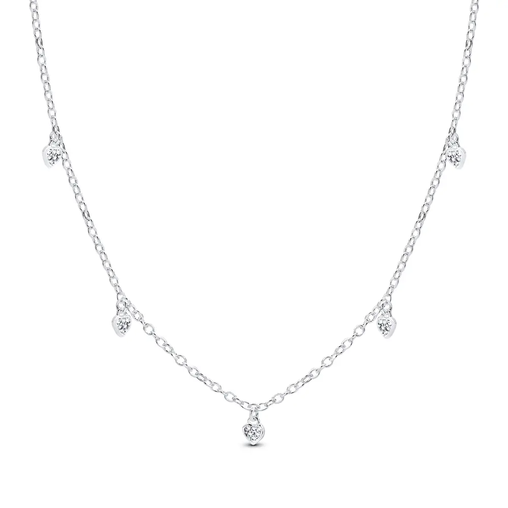 Gargantilha Prata Leve Mini Corações com Zircônias