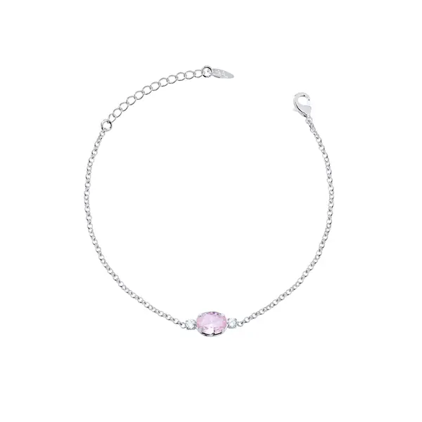 Pulseira Prata Leve Zircônia Rosa Claro
