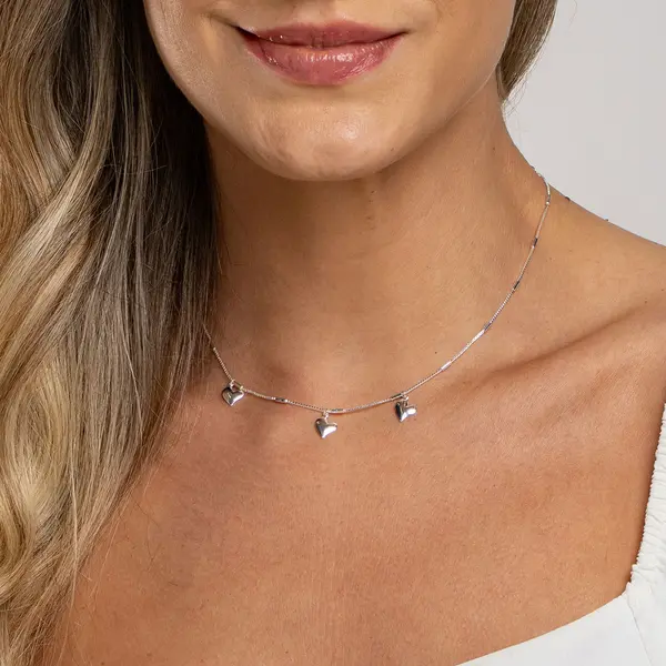 Gargantilha Prata Leve Canutilhos e Coração