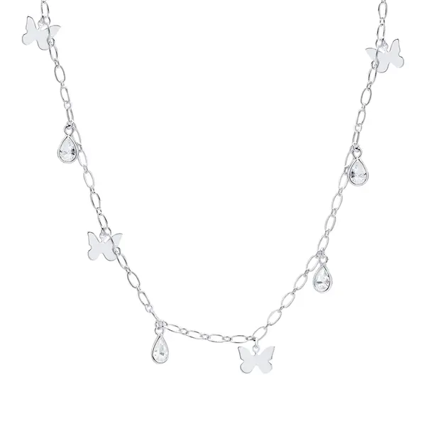 Gargantilha Prata Leve Borboleta Lisa e Zircônia