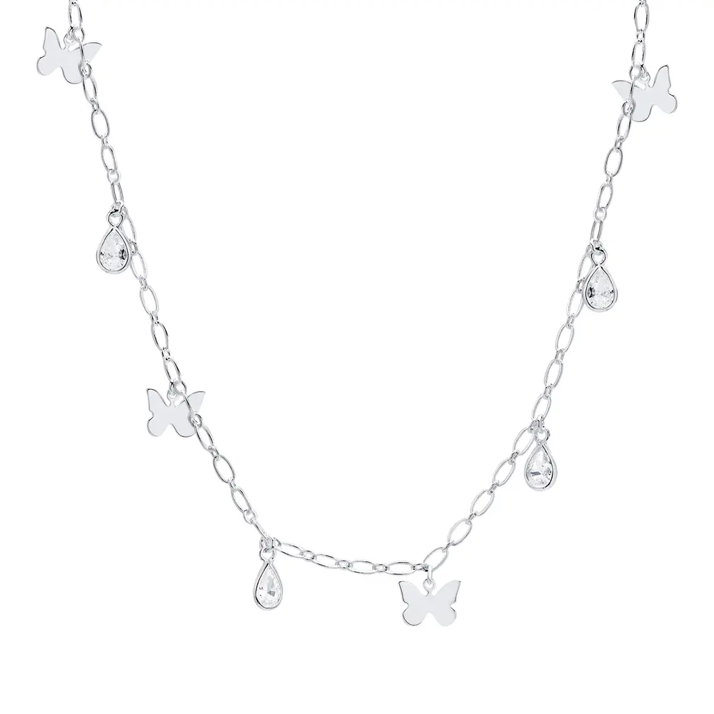 Gargantilha Prata Leve Borboleta Lisa e Zircônia