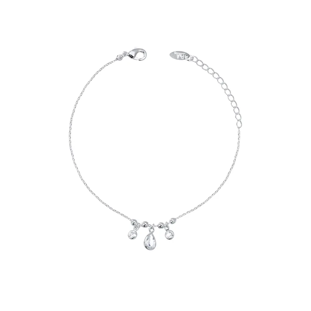 Pulseira Prata Leve Bolinhas Lisas e Zircônias