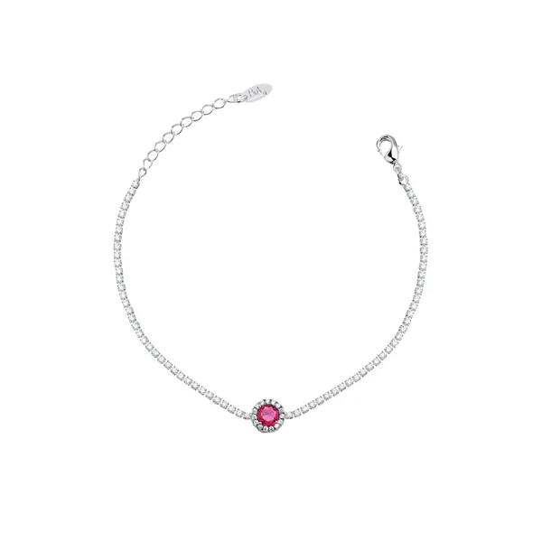 Pulseira Prata Leve Riviera com Zircônia Pink
