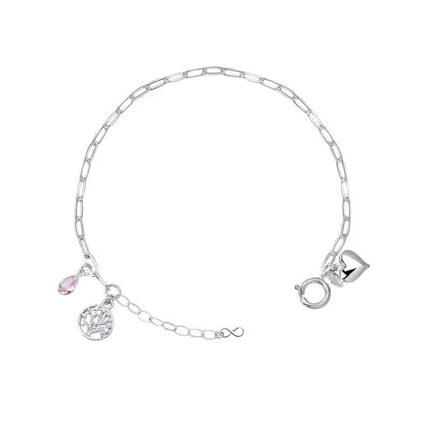 Pulseira Prata Leve Coração Árvore da Vida e Zircônia