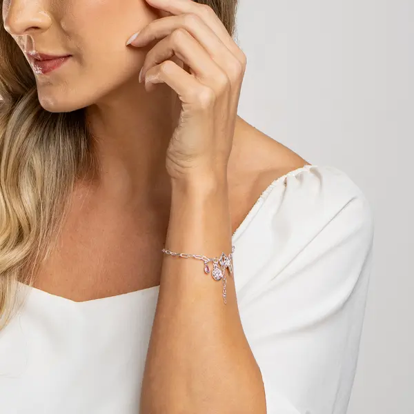 Pulseira Prata Leve Coração Árvore da Vida e Zircônia