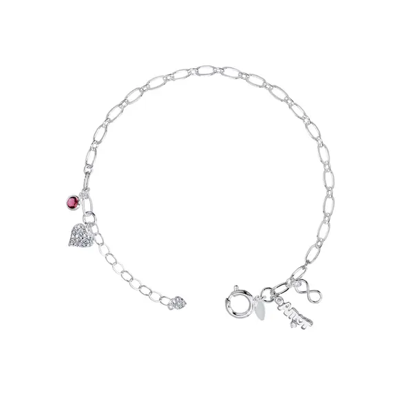 Pulseira Prata Leve Amor Coração Infinito e Zircônia