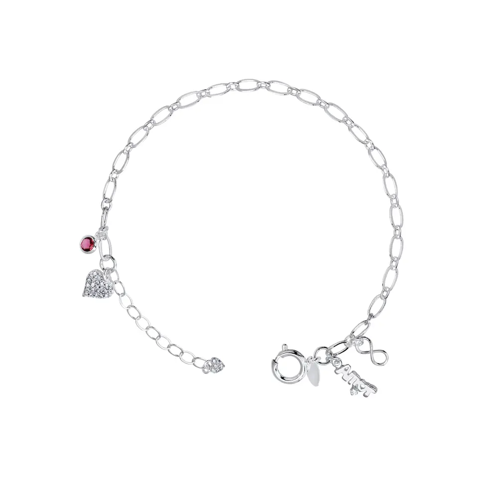 Pulseira Prata Leve Amor Coração Infinito e Zircônia