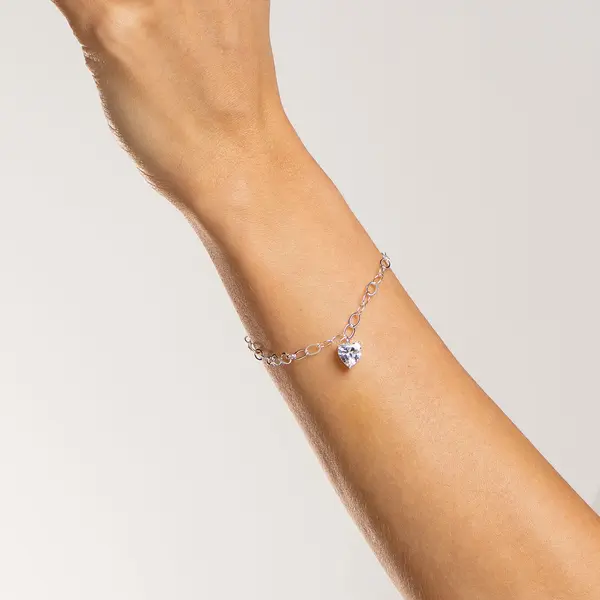 Pulseira Prata Leve Coração Zircônia Grande