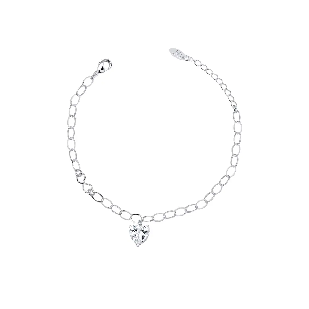 Pulseira Prata Leve Coração Zircônia Grande