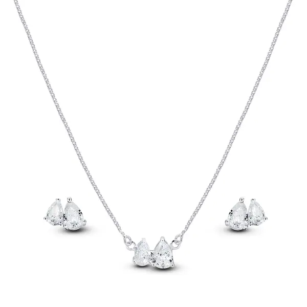 Conjunto Prata Leve Duas Gotas em Zircônias