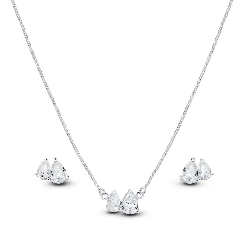 Conjunto Prata Leve Duas Gotas em Zircônias