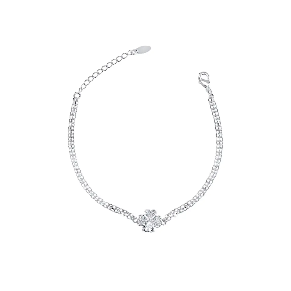 Pulseira Prata Leve Trevo Quatro Folhas