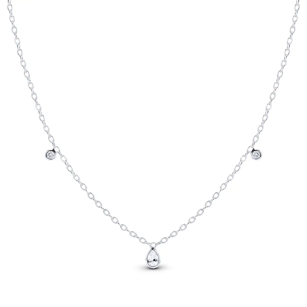 Gargantilha Prata Leve Gota e Circulo em Zircônia