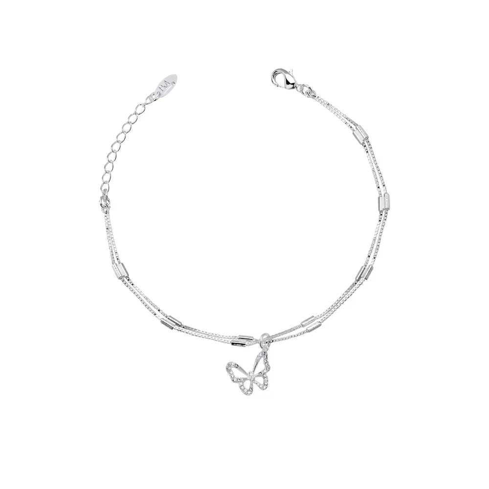 Pulseira Prata Leve Borboleta com Zircônias