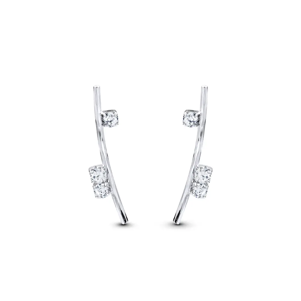 Brinco Prata Leve Fio com Zircônias